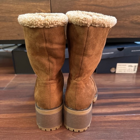 BOUTIQUE Brown Heeled Winter Boots Faux fur Lined Size 10 - Picture 3 of 12